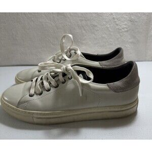 Mens Size 41 White Greenish Leather Lace Up Low Top Casual Shoes - Size 8.5?